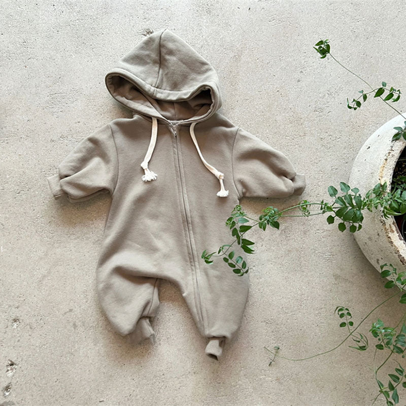 Baby Solid Color Hooded Romper