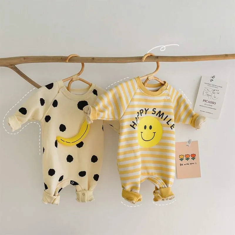 HAPPY SMILE Baby Banana Striped Romper (no inner fleece)