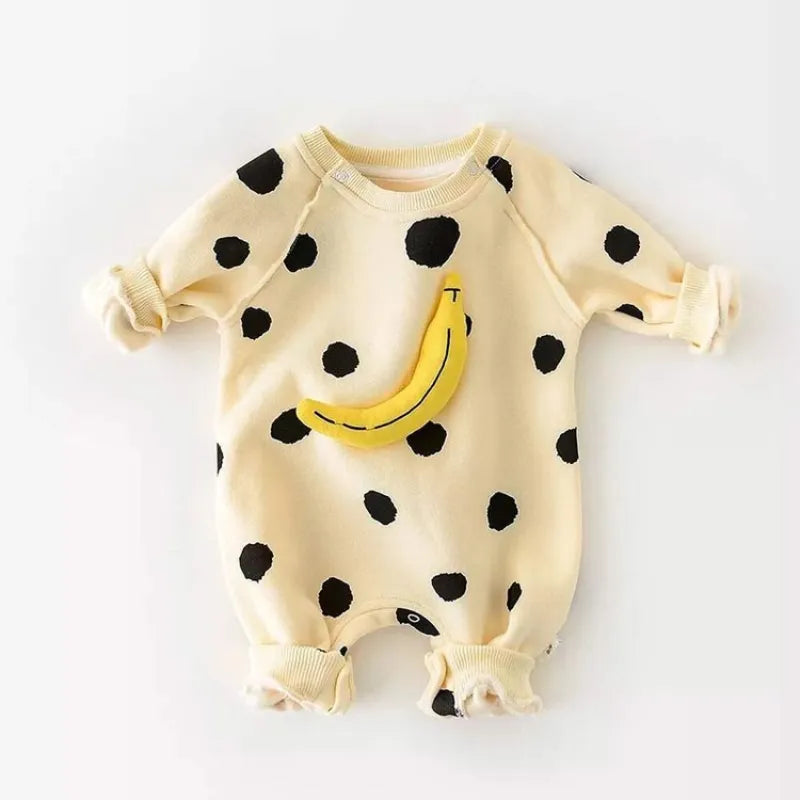 HAPPY SMILE Baby Banana Striped Romper (no inner fleece)