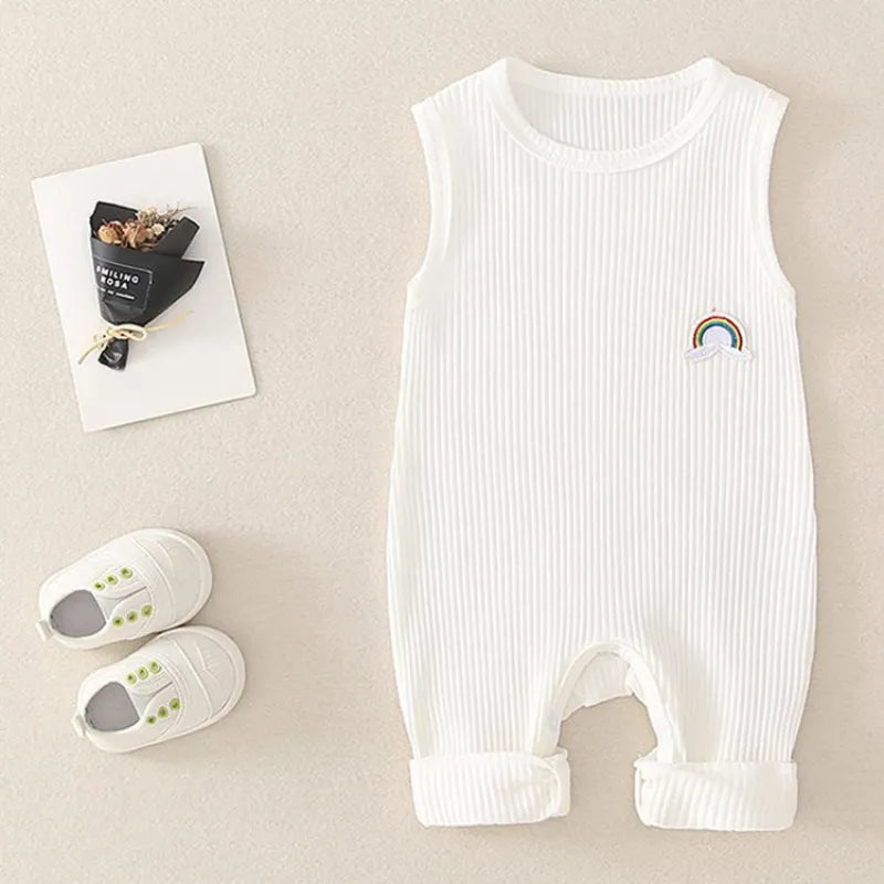 Solid Color Cotton Rainbow Sleeveless Romper