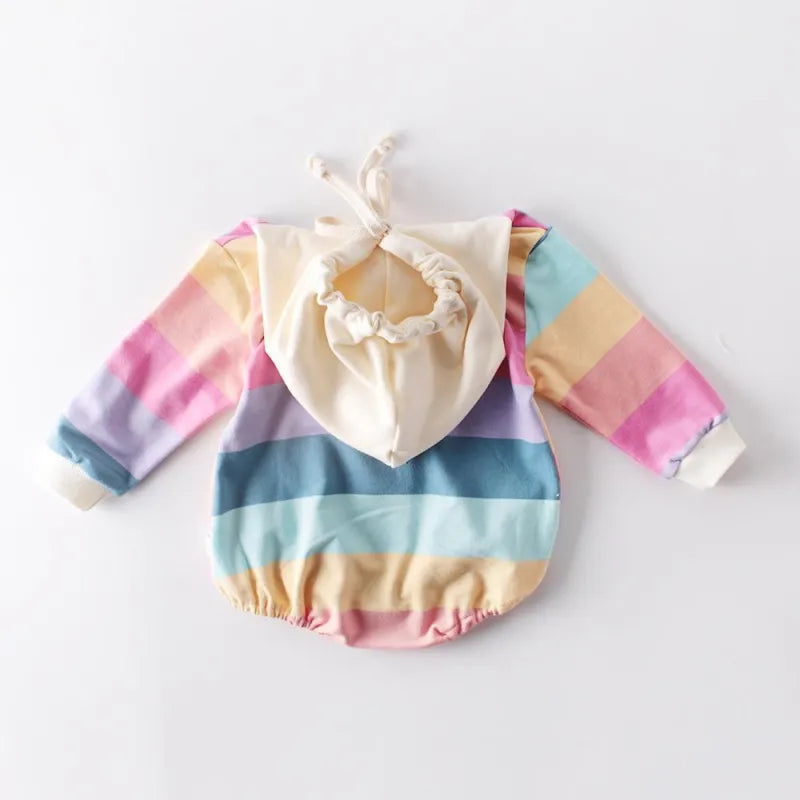 Baby Rainbow Hooded Climbing Bodysuit