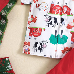 Boy's Christmas Cow Print Short-sleeved Shirt Shorts Two-piece Set