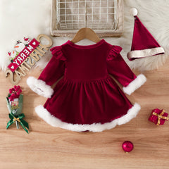 Christmas Letter Printed Mao Mao Long Sleeve Dress Hat Two-Piece Set