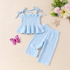 New Baby and Children's Solid Color Sling Top Trousers Girls Summer Fashionable suit