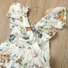 Cross-border Supply Baby Deer Head Printed Hair Belt One-piece Clothes