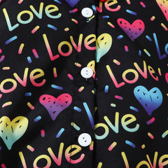 LOVE Alphabet Print Short Sleeve Lapel Shirt Jumpsuit