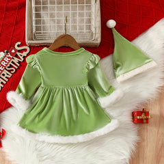 Christmas Letter Printed Mao Mao Long Sleeve Dress Hat Two-Piece Set