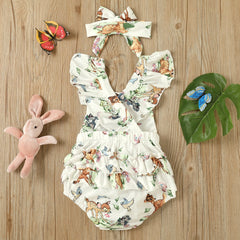 Cross-border Supply Baby Deer Head Printed Hair Belt One-piece Clothes