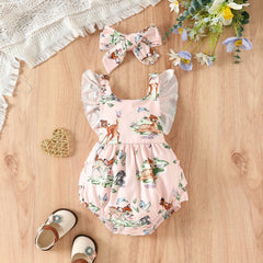 Cross-border Supply Baby Deer Head Printed Hair Belt One-piece Clothes