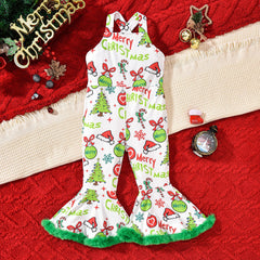 Girl's Christmas Party Dress-Up Printed Fur-Edge Horn Strap Pants