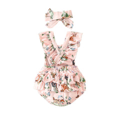 Cross-border Supply Baby Deer Head Printed Hair Belt One-piece Clothes