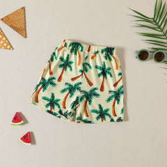 Letter Print Short-sleeved Coconut Tree Shorts Boy Summer Two-piece Set