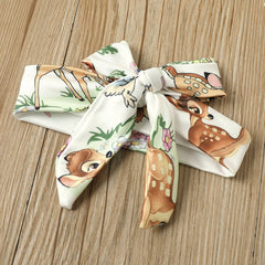 Cross-border Supply Baby Deer Head Printed Hair Belt One-piece Clothes