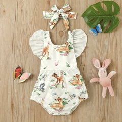 Cross-border Supply Baby Deer Head Printed Hair Belt One-piece Clothes