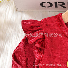 Christmas Letter Printed Mao Mao Long Sleeve Dress Hat Two-Piece Set