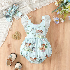 Cross-border Supply Baby Deer Head Printed Hair Belt One-piece Clothes