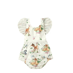 Cross-border Supply Baby Deer Head Printed Hair Belt One-piece Clothes