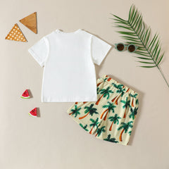 Letter Print Short-sleeved Coconut Tree Shorts Boy Summer Two-piece Set